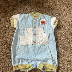 Vintage Blue and Gray Baby Romper with Basketball Patch